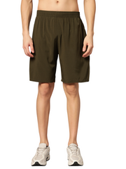 TRUEVINTO Men's Olive Knit Shorts, Elastic Waistband, 50 cm Length
