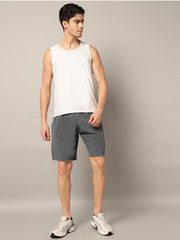 TRUEVINTO Men's Olive Green Knit Shorts, Elastic Waistband, 50 cm Length