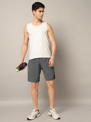 TRUEVINTO Men's Olive Green Knit Shorts, Elastic Waistband, 50 cm Length