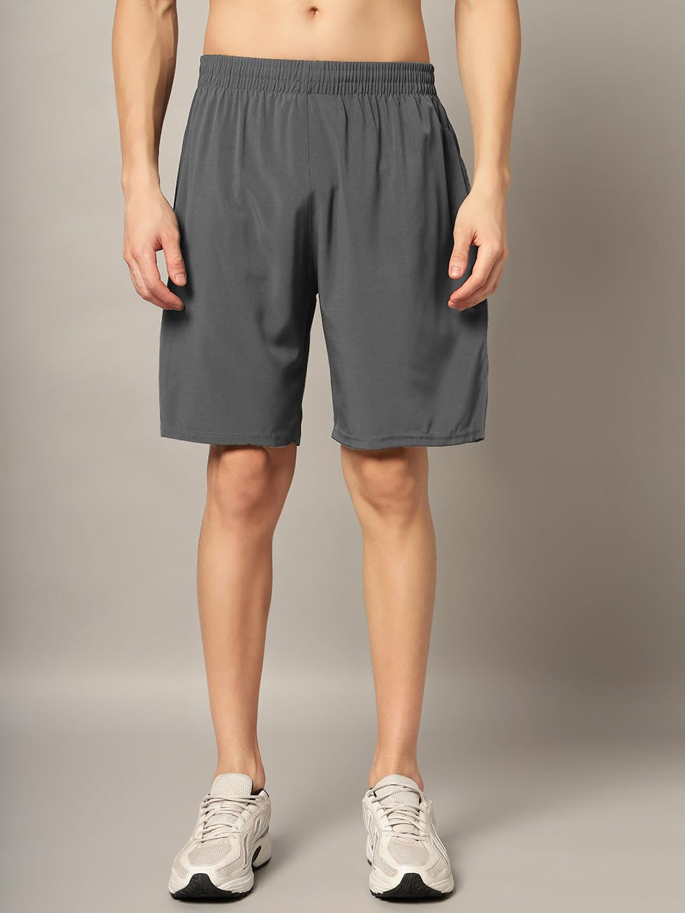 TRUEVINTO Men's Olive Green Knit Shorts, Elastic Waistband, 50 cm Length