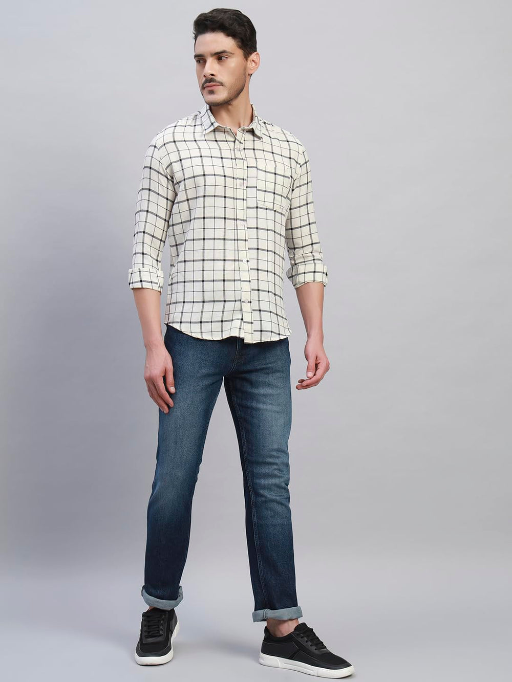 TRUEVINTO Menâs Cotton Checkered Full Sleeve Casual Shirt Regular Fit