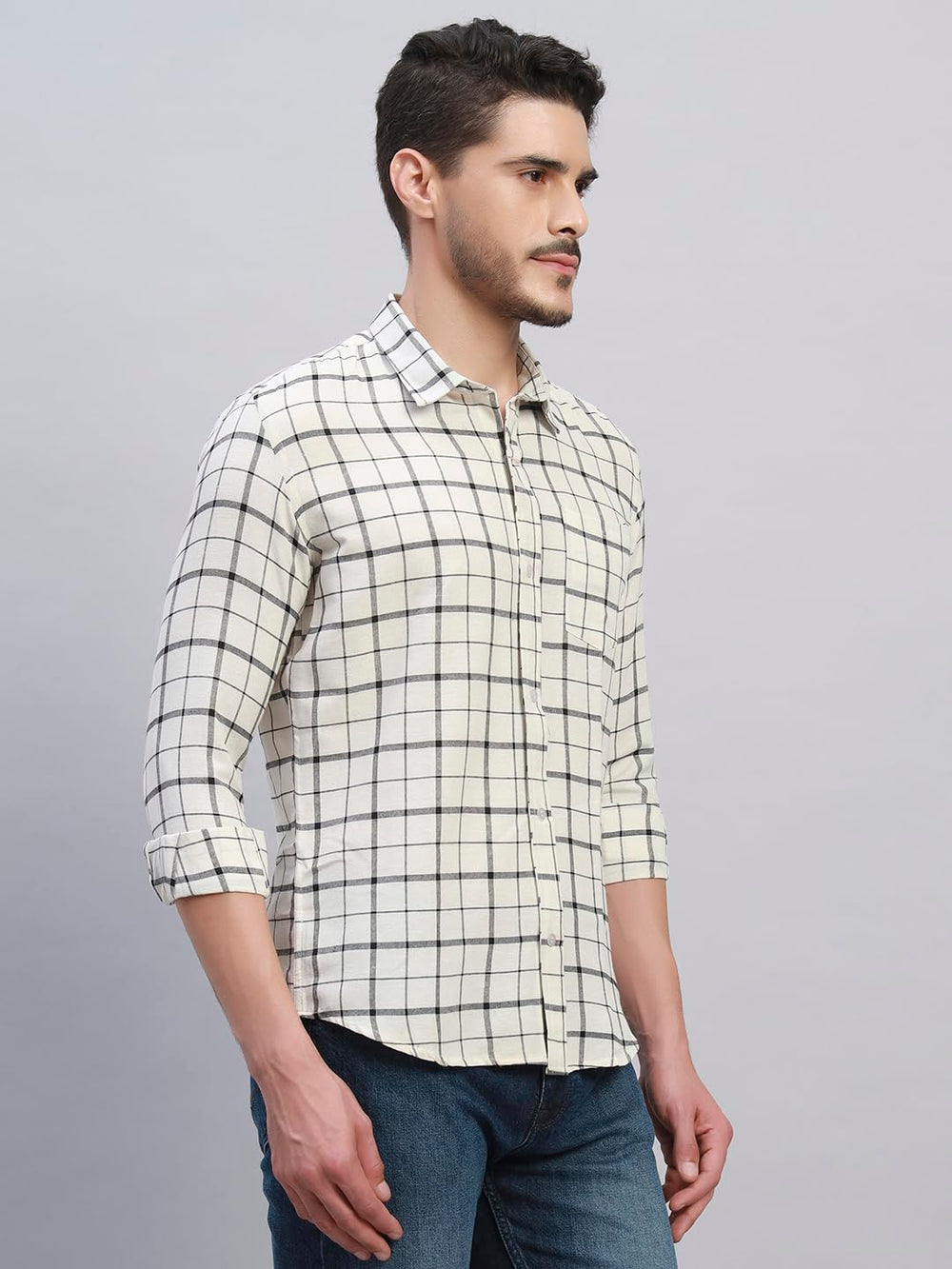 TRUEVINTO Menâs Cotton Checkered Full Sleeve Casual Shirt Regular Fit