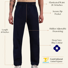 TRUEVINTO Men’s Cotton Regular Fit Pyjama Bottoms with Secure Zip Pocket | Breathable Microfibre Lounge Pants | Elasticated Waistband 28–36 Inch Waist