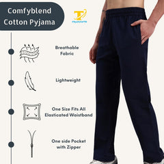 TRUEVINTO Men’s Cotton Regular Fit Pyjama Bottoms with Secure Zip Pocket | Breathable Microfibre Lounge Pants | Elasticated Waistband 28–36 Inch Waist