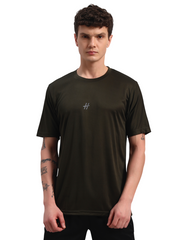 Men Solid Round Neck Polyester Olive T-Shirt