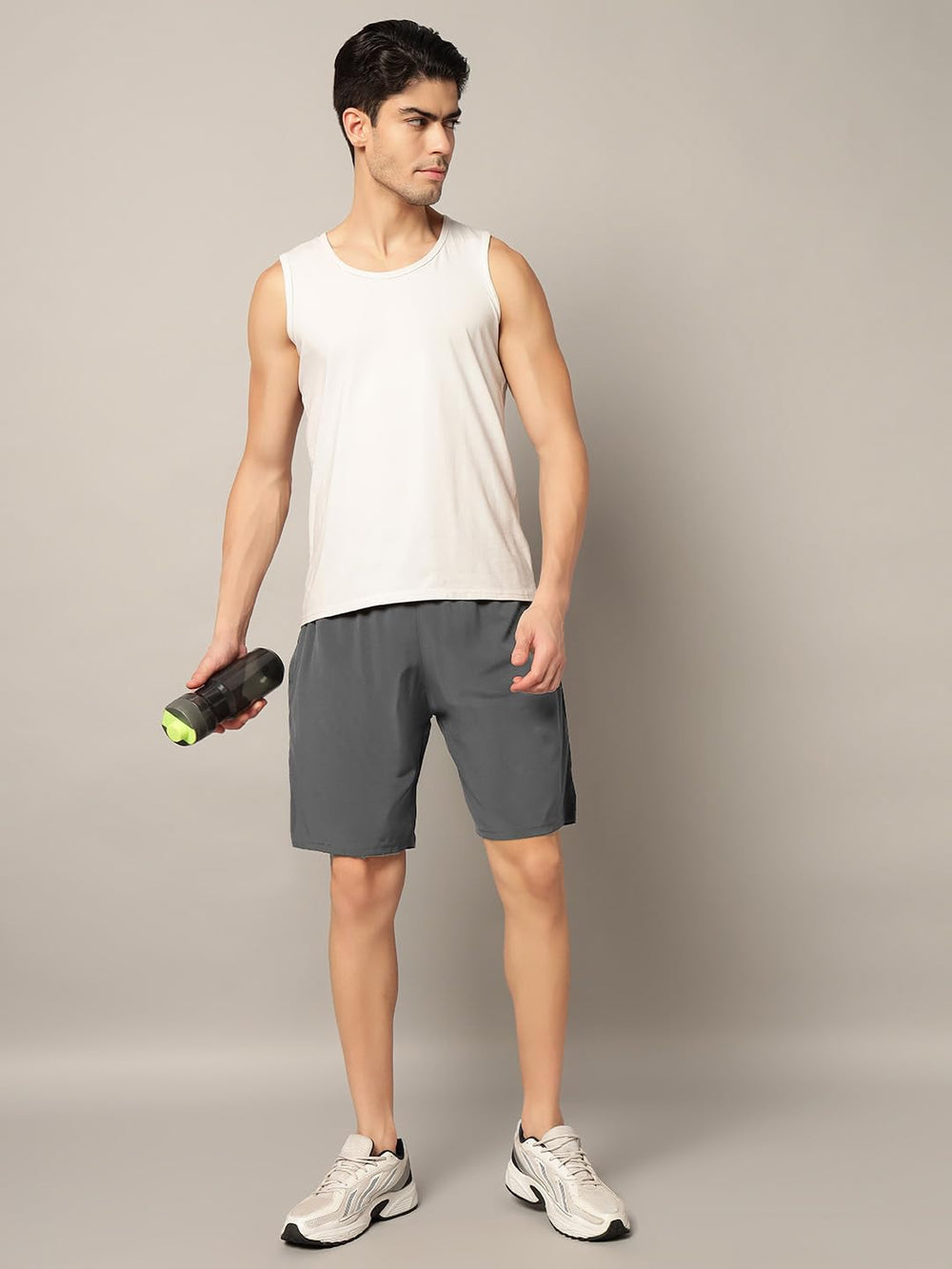 TRUEVINTO Men's Olive Green Knit Shorts, Elastic Waistband, 50 cm Length