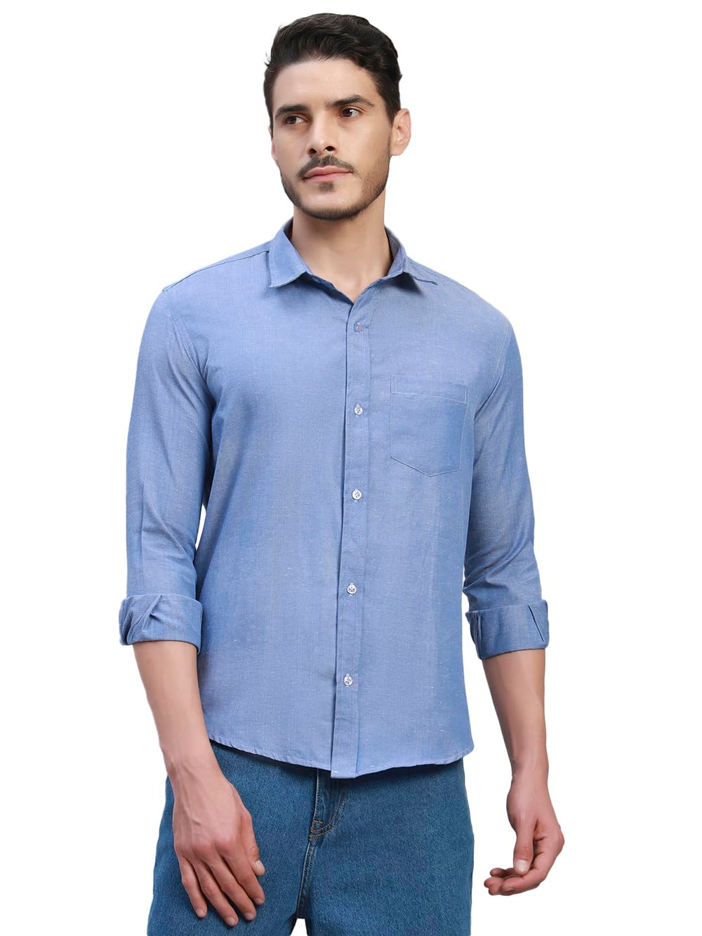 TRUEVINTO Men's Solid Cotton Shirt, Casual Plain Full Sleeve - Regular Fit Men Stylish Shirt Everyday Formal Wear
