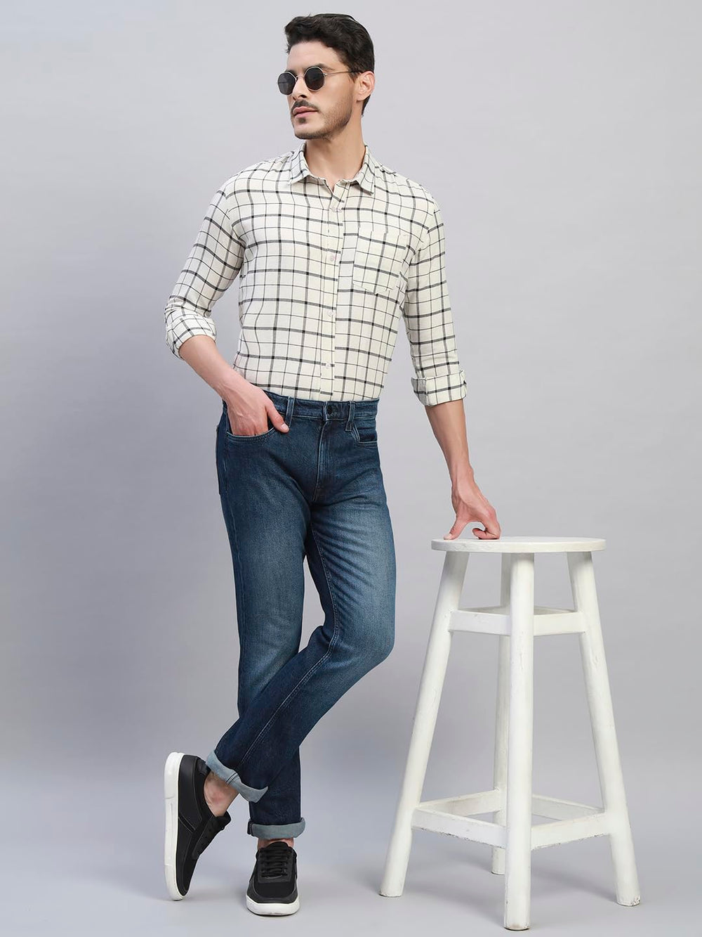 TRUEVINTO Men's Cotton Checkered Full Sleeve Casual Shirt Regular Fit