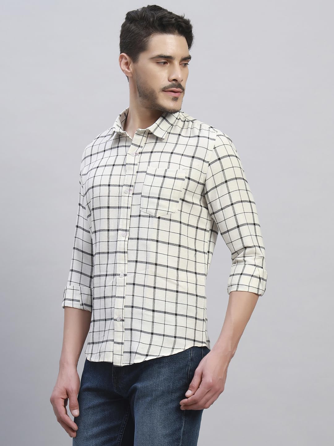 TRUEVINTO Men's Cotton Checkered Full Sleeve Casual Shirt Regular Fit