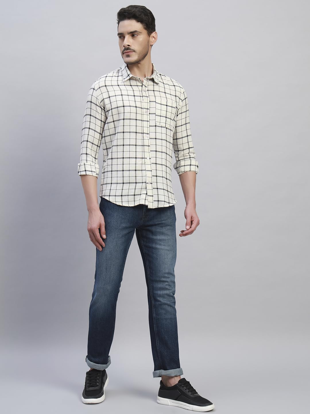 TRUEVINTO Men's Cotton Checkered Full Sleeve Casual Shirt Regular Fit