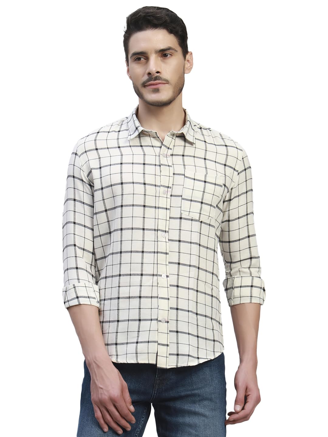 TRUEVINTO Men's Cotton Checkered Full Sleeve Casual Shirt Regular Fit