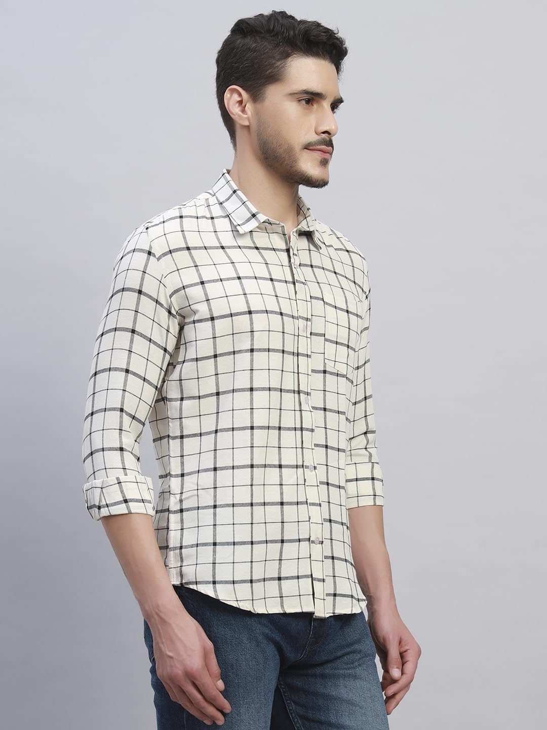TRUEVINTO Men's Cotton Checkered Full Sleeve Casual Shirt Regular Fit
