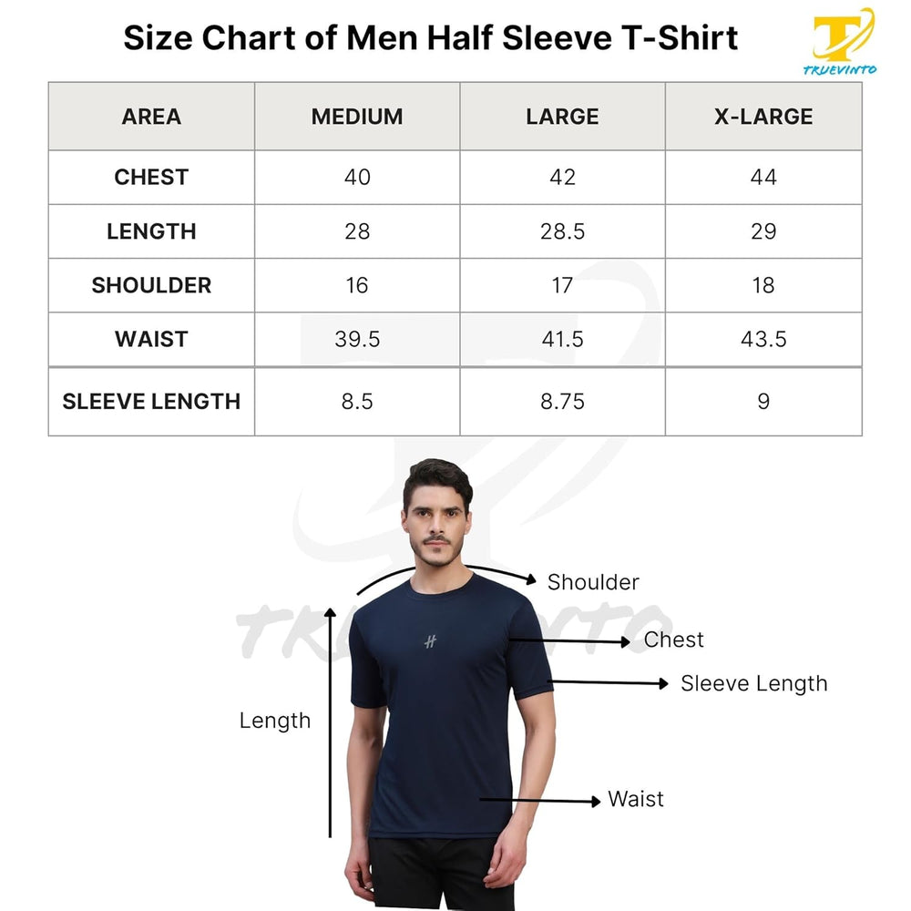 TRUEVINTO Men Polyester Quick Dry Gym T-Shirt | Half Sleeve Regular Fit Crew Neck Active Sportswear for Workout, Training, Running & Fitness
