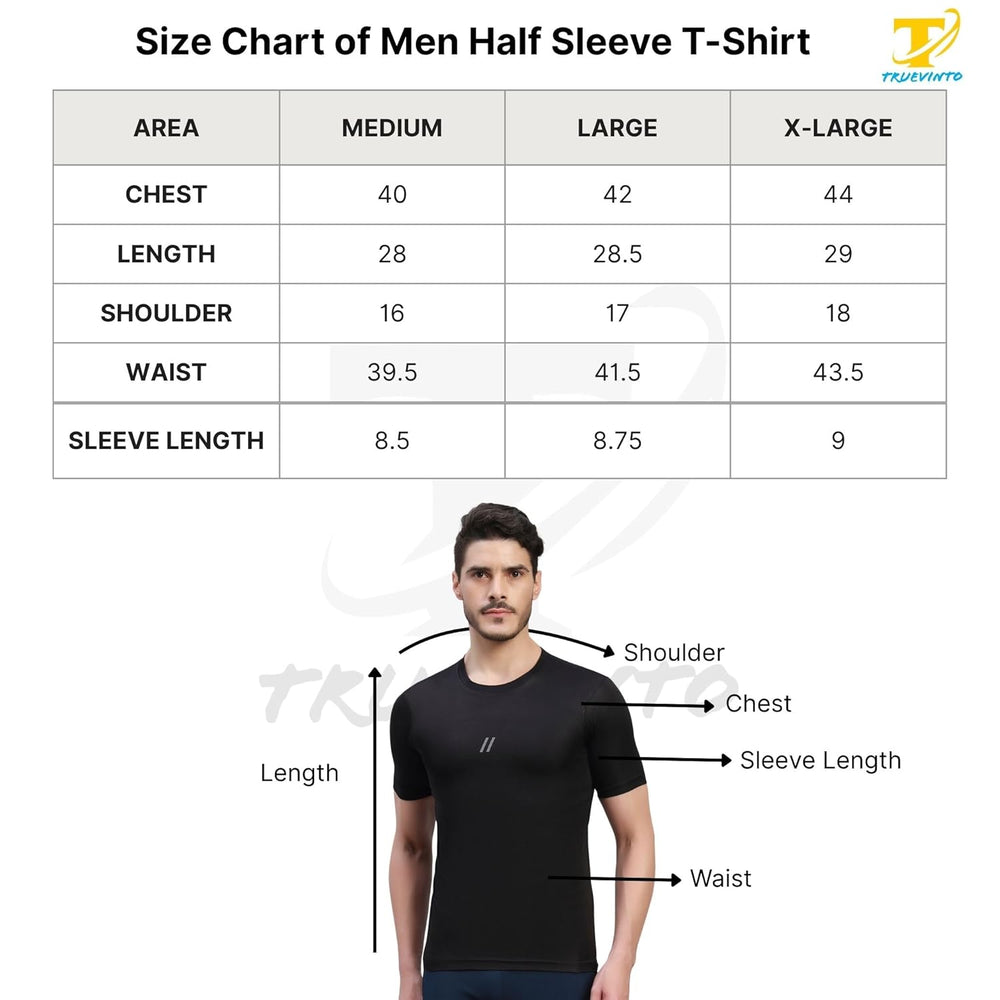 TRUEVINTO Men's Quick-Dry Lycra Half-Sleeve Sports T-Shirt for Gym, Running, Workouts