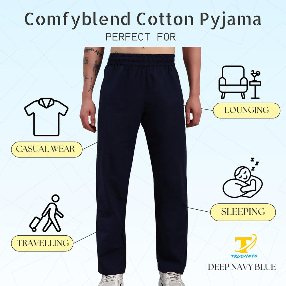 TRUEVINTO Men’s Cotton Regular Fit Pyjama Bottoms with Secure Zip Pocket | Breathable Microfibre Lounge Pants | Elasticated Waistband 28–36 Inch Waist