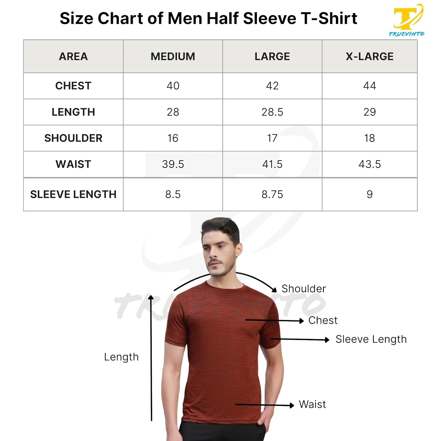 TRUEVINTO Men's Quick Dry Half Sleeve Gym T-Shirt ,Lightweight Crew Neck Activewear for Workout, Running, Training