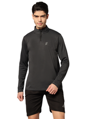 Men Solid Zip Neck Polyester Black T-Shirt